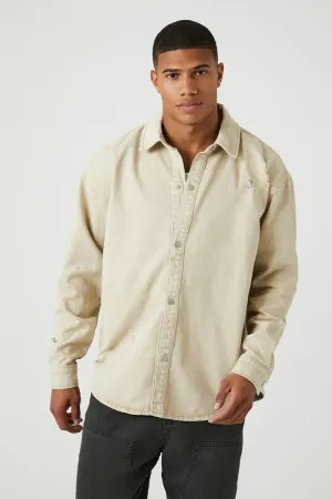 Forever 21 Men's Distressed Mineral Wash Shirt Taupe Forever 21