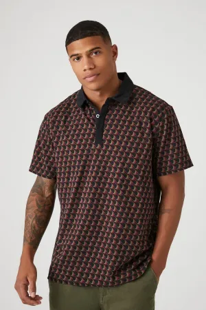 Forever 21 Men's Geo Print Polo Shirt Burgundy/Multi Forever 21