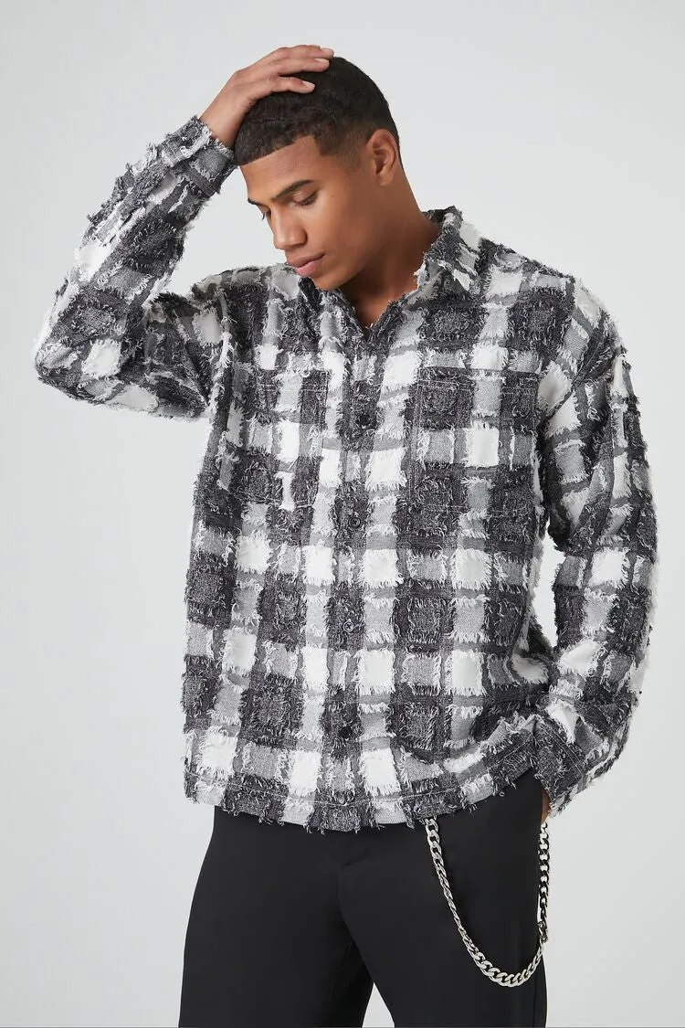 Forever 21 Men's Textured Plaid Long-Sleeve Shirt Black/White Forever 21