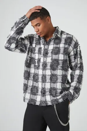 Forever 21 Men's Textured Plaid Long-Sleeve Shirt Black/White Forever 21