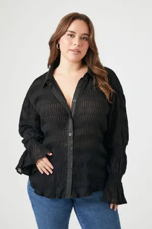 Forever 21 Plus Women's Chiffon Lettuce-Edge Shirt Black Forever 21