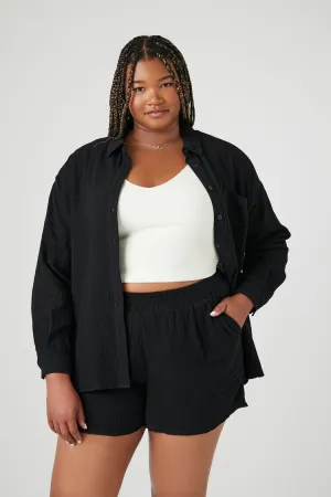 Forever 21 Plus Women's Crinkled Shirt & Shorts Set Black Forever 21