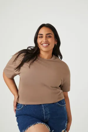 Forever 21 Plus Women's Cropped Rib-Knit T-Shirt Ash Brown Forever 21