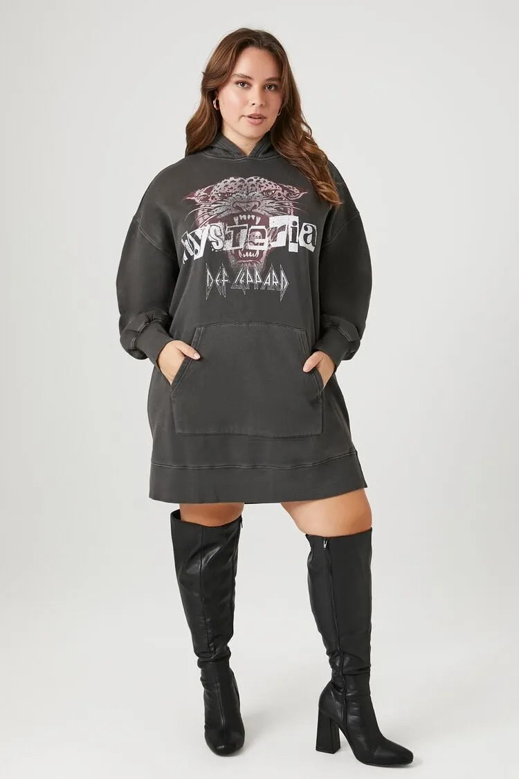 Forever 21 Plus Women's Def Leppard Hoodie Sweatshirt Dress Dark Grey/Multi Forever 21