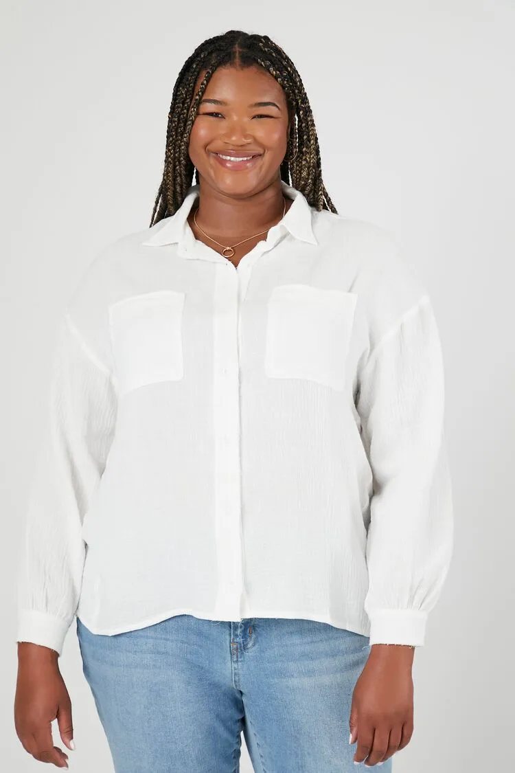 Forever 21 Plus Women's Drop-Sleeve Shirt White Forever 21