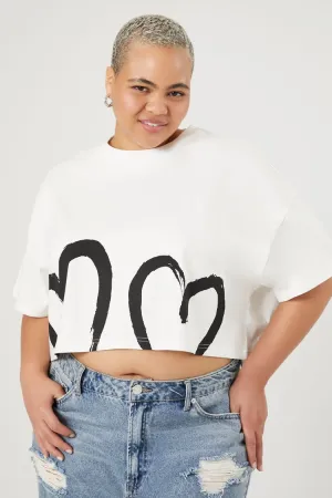 Forever 21 Plus Women's Heart Graphic Cropped T-Shirt White/Black Forever 21