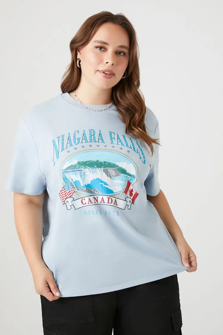Forever 21 Plus Women's Niagara Falls Graphic T-Shirt Blue/Multi Forever 21