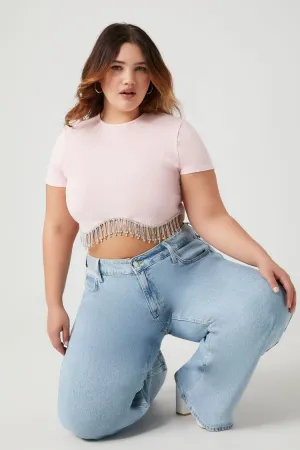Forever 21 Plus Women's Rhinestone Fringe Cropped T-Shirt Princess Forever 21