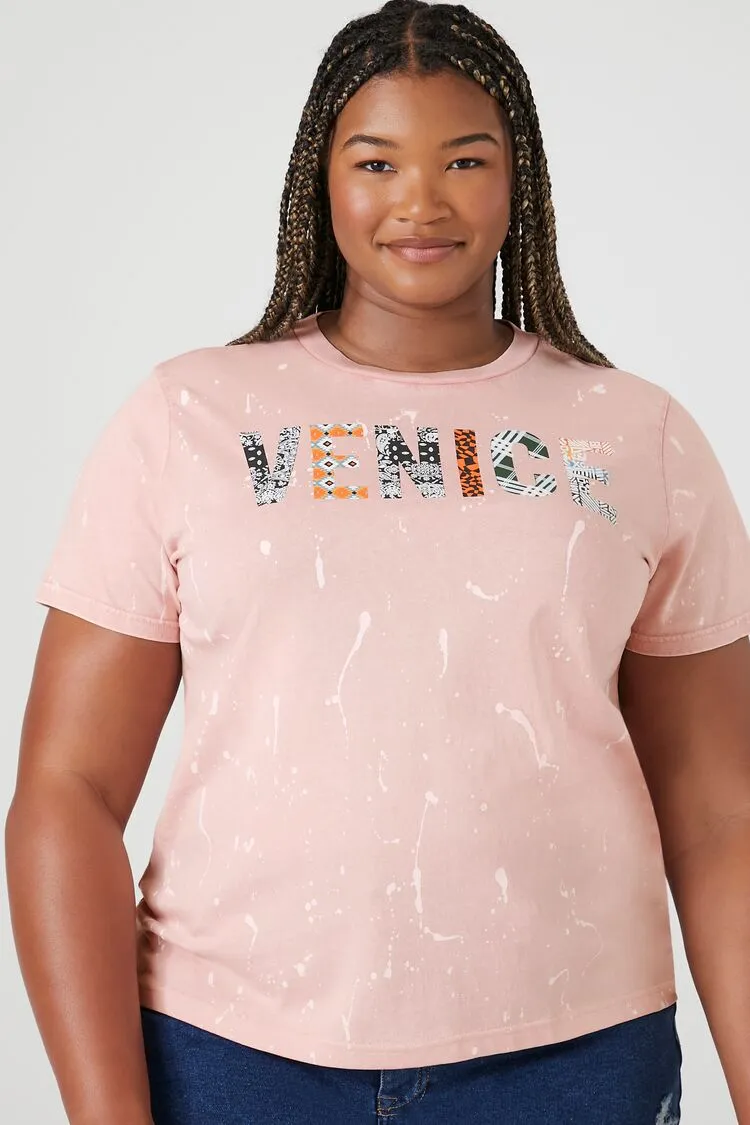 Forever 21 Plus Women's Splatter Venice Graphic T-Shirt Pink/Multi Forever 21