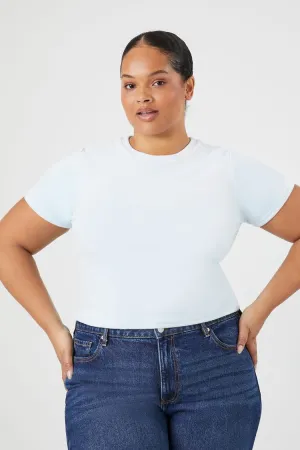 Forever 21 Plus Women's Velour Cropped T-Shirt Blue Forever 21