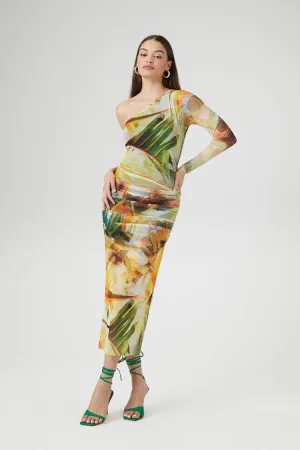 Forever 21 Women's Abstract One-Shoulder Maxi Long Dress Taupe/Multi Forever 21