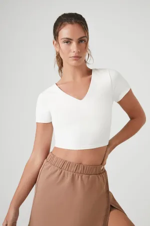 Forever 21 Women's Active Cropped V-Neck T-Shirt Vanilla Forever 21