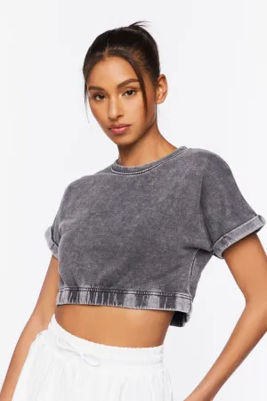 Forever 21 Women's Active French Terry Cropped T-Shirt Charcoal Forever 21