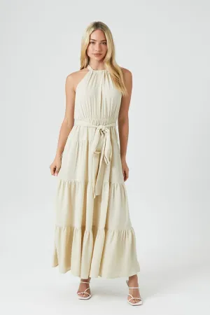 Forever 21 Women's Belted Halter Maxi Long Dress Sandshell Forever 21