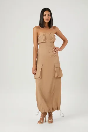 Forever 21 Women's Cargo Tube Maxi Long Dress Taupe Forever 21