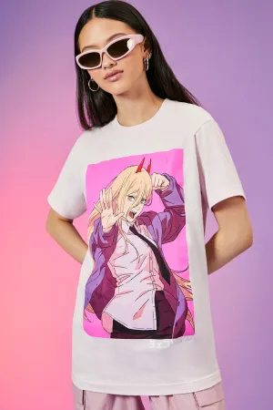 Forever 21 Women's Chainsaw Man Power Graphic T-Shirt Pink/Multi Forever 21