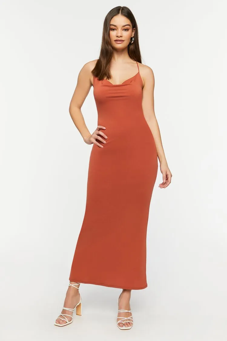 Forever 21 Women's Cowl Neck Crisscross Maxi Long Dress Clay Forever 21