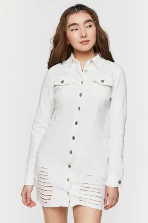 Forever 21 Women's Distressed Denim Mini Shirt Dress White Forever 21