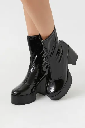 Forever 21 Women's Faux Patent Leather/Pleather Lug-Sole Booties Black Forever 21