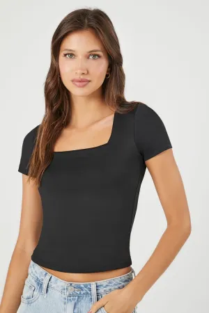 Forever 21 Women's Fitted Square-Neck T-Shirt Black Forever 21