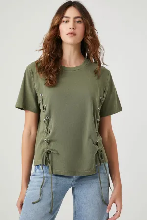 Forever 21 Women's Lace-Up Crew T-Shirt Cypress Forever 21