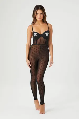 Forever 21 Women's Mesh Polka Dot & Bow Lingerie Jumpsuit Black/Silver Forever 21