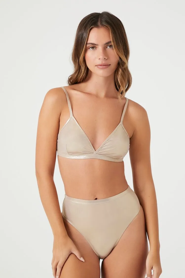 Forever 21 Women's Metallic High-Rise Cheeky Panties Champagne Forever 21