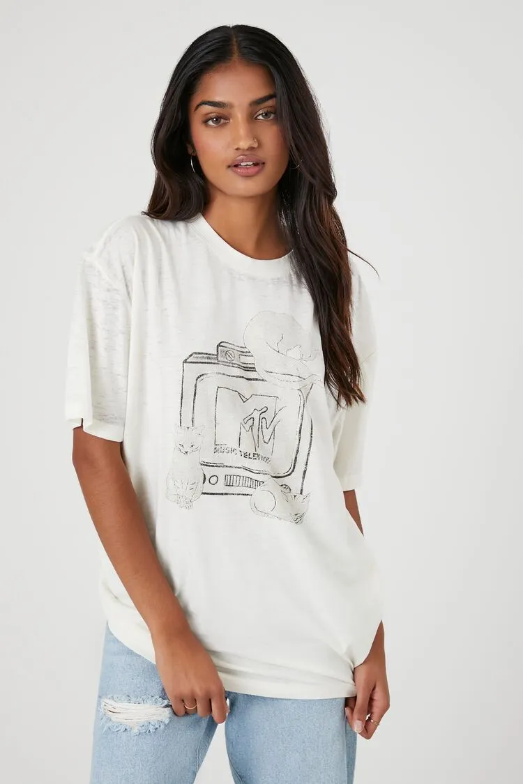 Forever 21 Women's MTV Cats Graphic T-Shirt Cream/Multi Forever 21