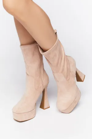 Forever 21 Women's Platform Block Heel Booties Nude Forever 21