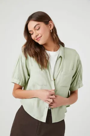 Forever 21 Women's Pleated Puff-Sleeve Shirt Sage Forever 21