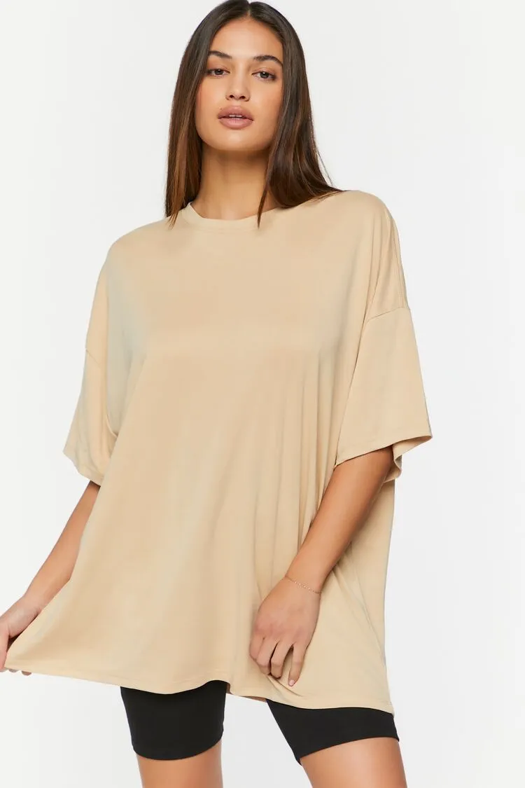 Forever 21 Women's Relaxed Short-Sleeve Crew T-Shirt Mocha Forever 21