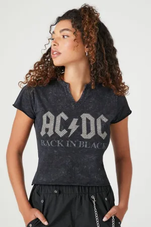 Forever 21 Women's Rhinestone ACDC Graphic Baby T-Shirt Charcoal/Silver Forever 21