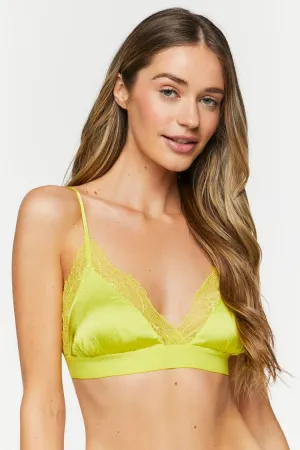 Forever 21 Women's Satin Eyelash Lace-Trim Bralette Acid Green Forever 21
