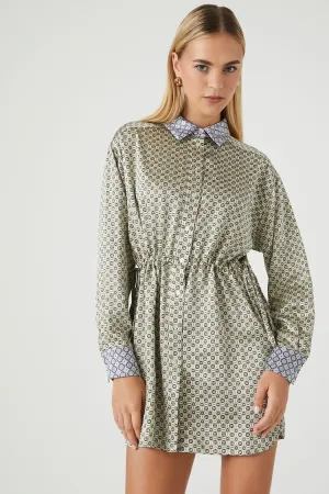 Forever 21 Women's Satin Geo Print Shirt Dress Mint/Multi Forever 21