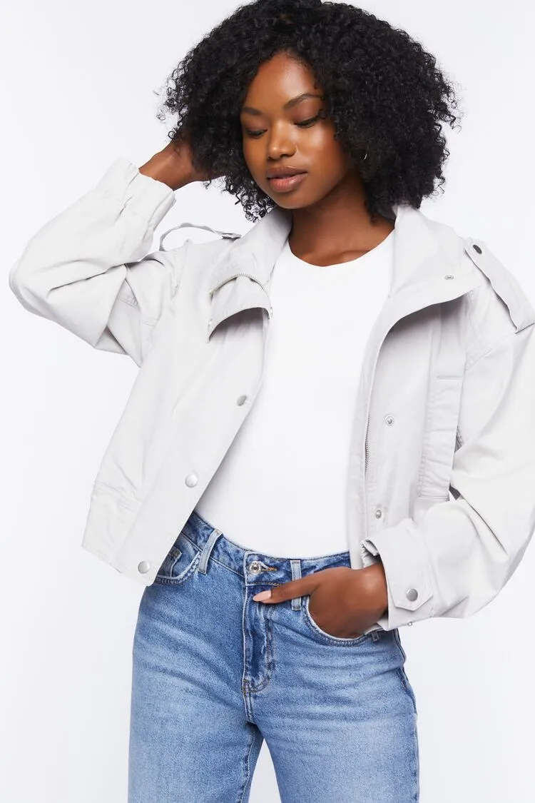 Forever 21 Women's Twill Bomber Jacket Ash Brown Forever 21