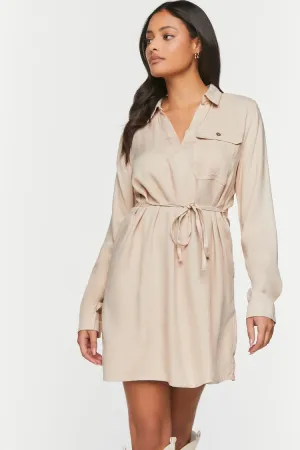 Forever 21 Women's V-Neck Belted Shirt Dress Taupe Forever 21