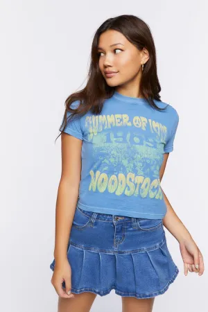 Forever 21 Women's Woodstock Graphic Baby T-Shirt Teal/Multi Forever 21