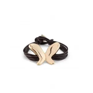 Leather Straps 18K Gold Plated Butterfly Effect Bracelet PUL2377MARORO0M Unode50 Jewelry And Accessories