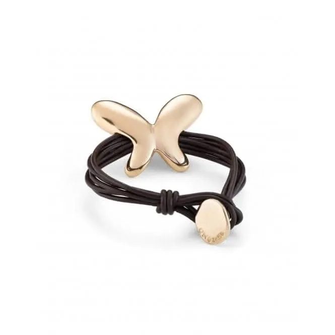 Leather Straps 18K Gold Plated Butterfly Effect Bracelet PUL2377MARORO0M Unode50 Jewelry And Accessories