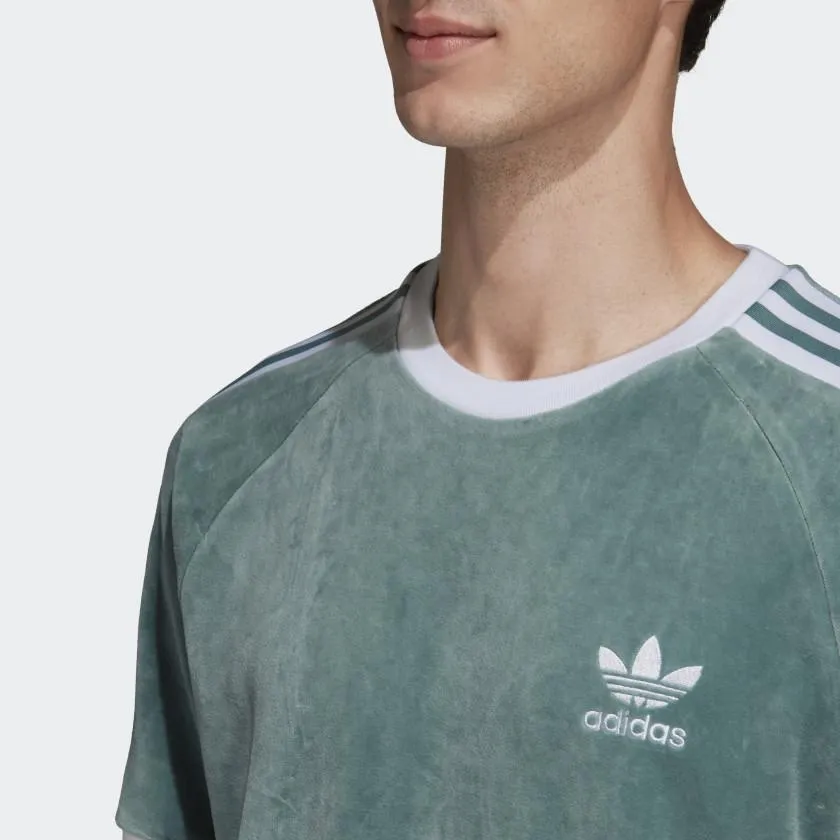Mens Adidas Originals Cozy Velour Tee Shirt In Vapour Steel Green