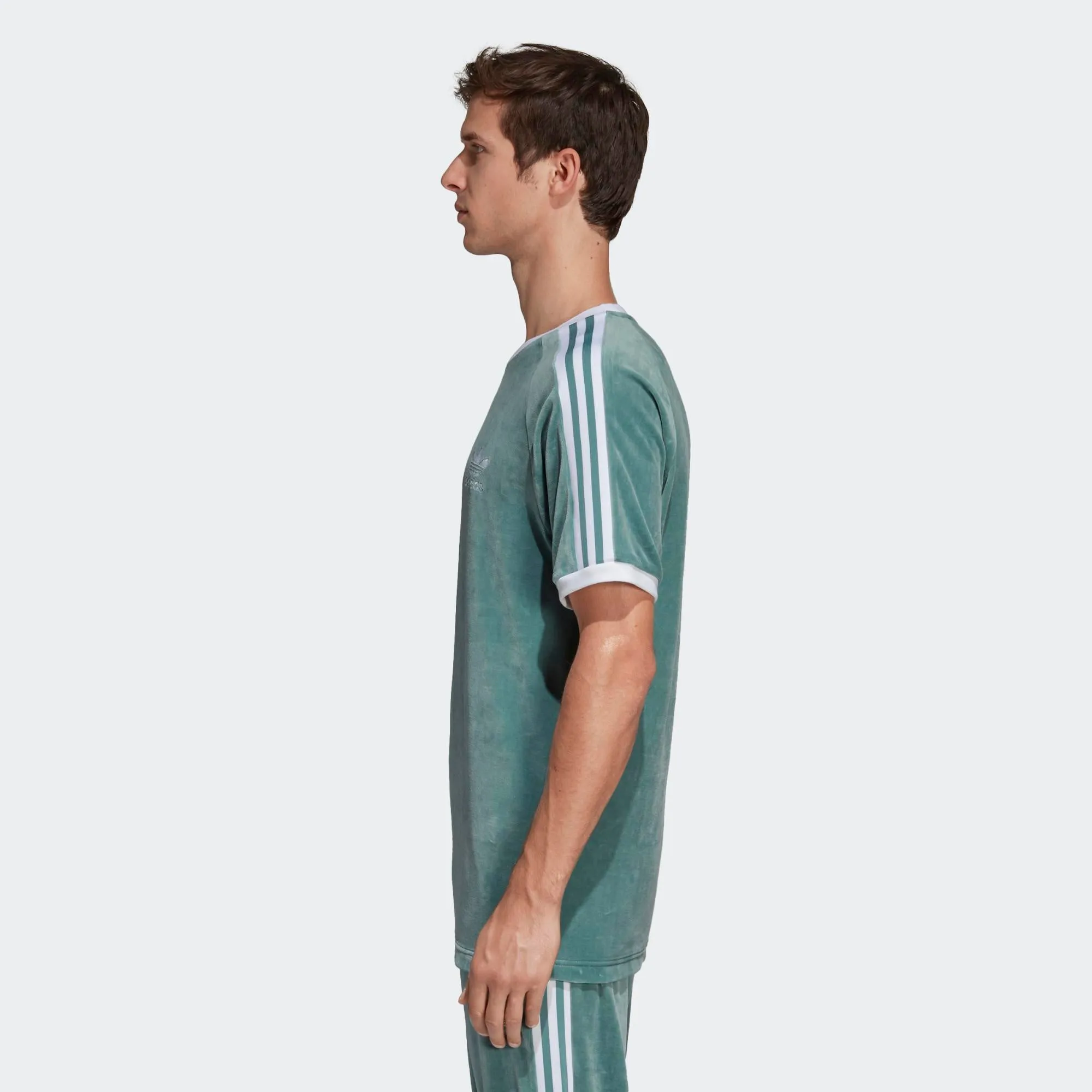 Mens Adidas Originals Cozy Velour Tee Shirt In Vapour Steel Green