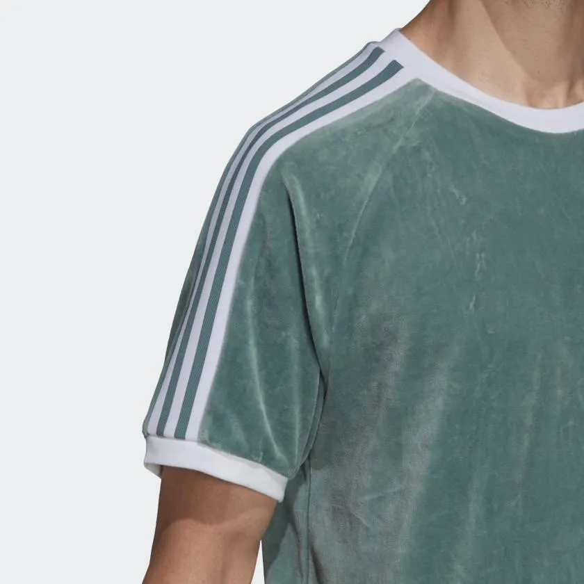Mens Adidas Originals Cozy Velour Tee Shirt In Vapour Steel Green