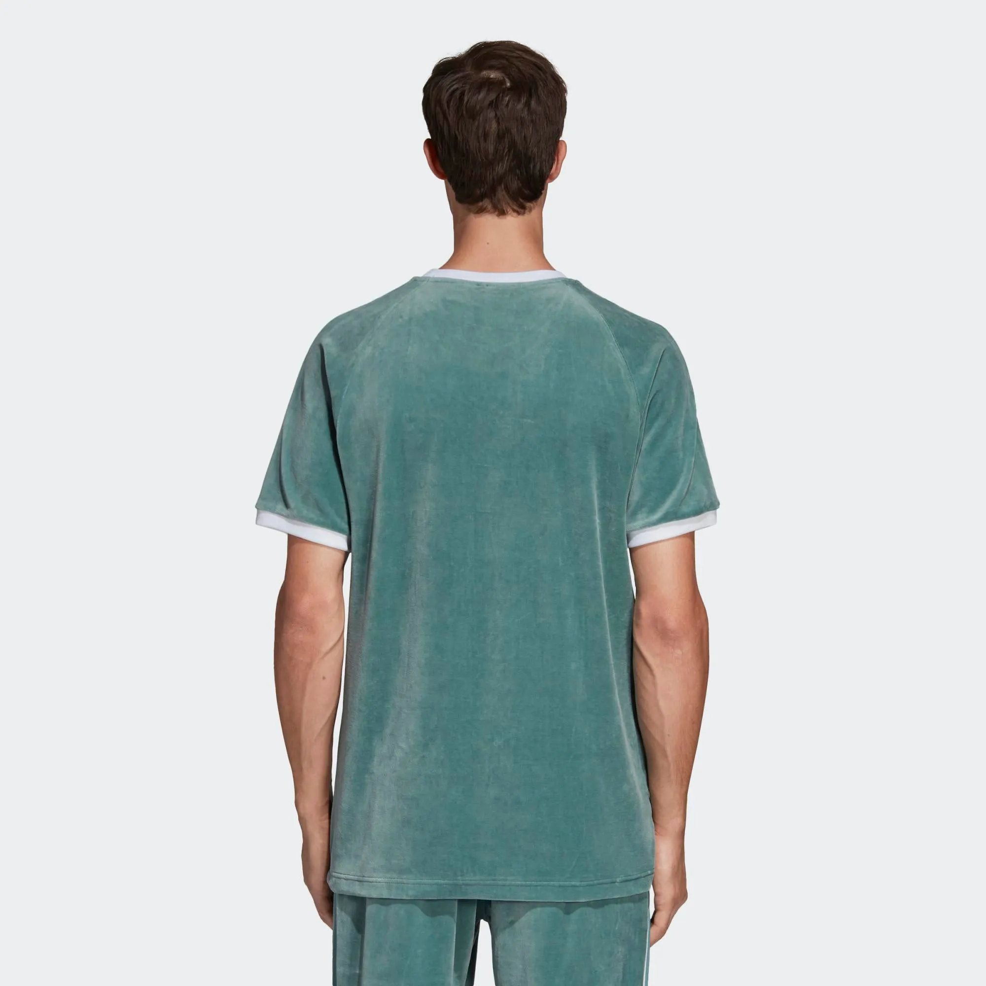 Mens Adidas Originals Cozy Velour Tee Shirt In Vapour Steel Green