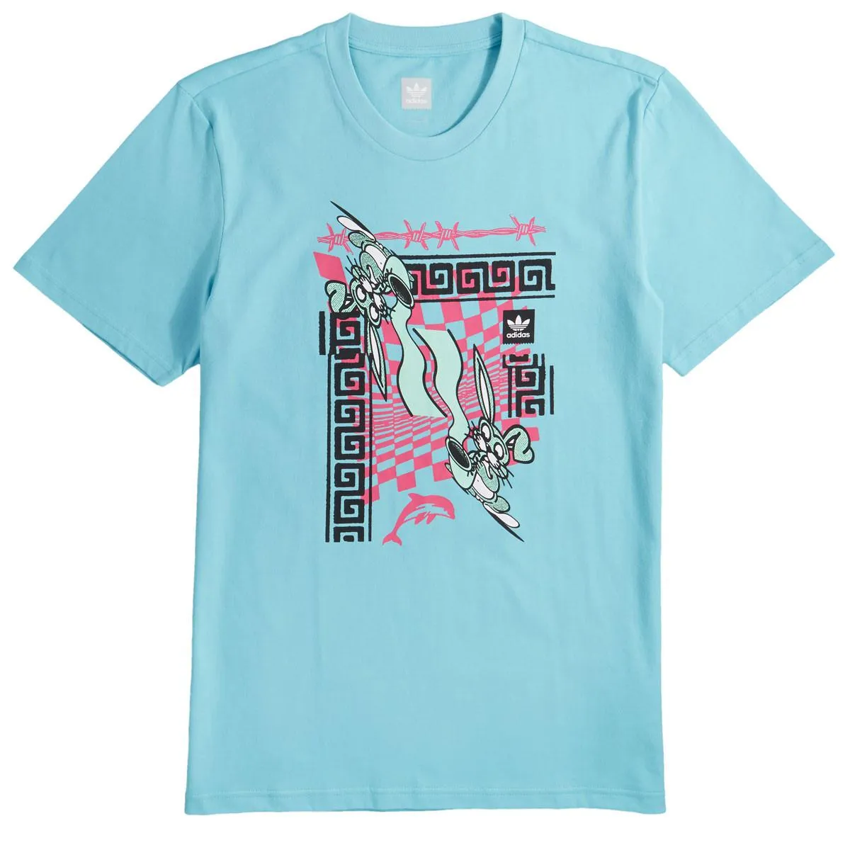 Mens Adidas Originals Maegley Tee Shirt In Light Aqua Pink Black
