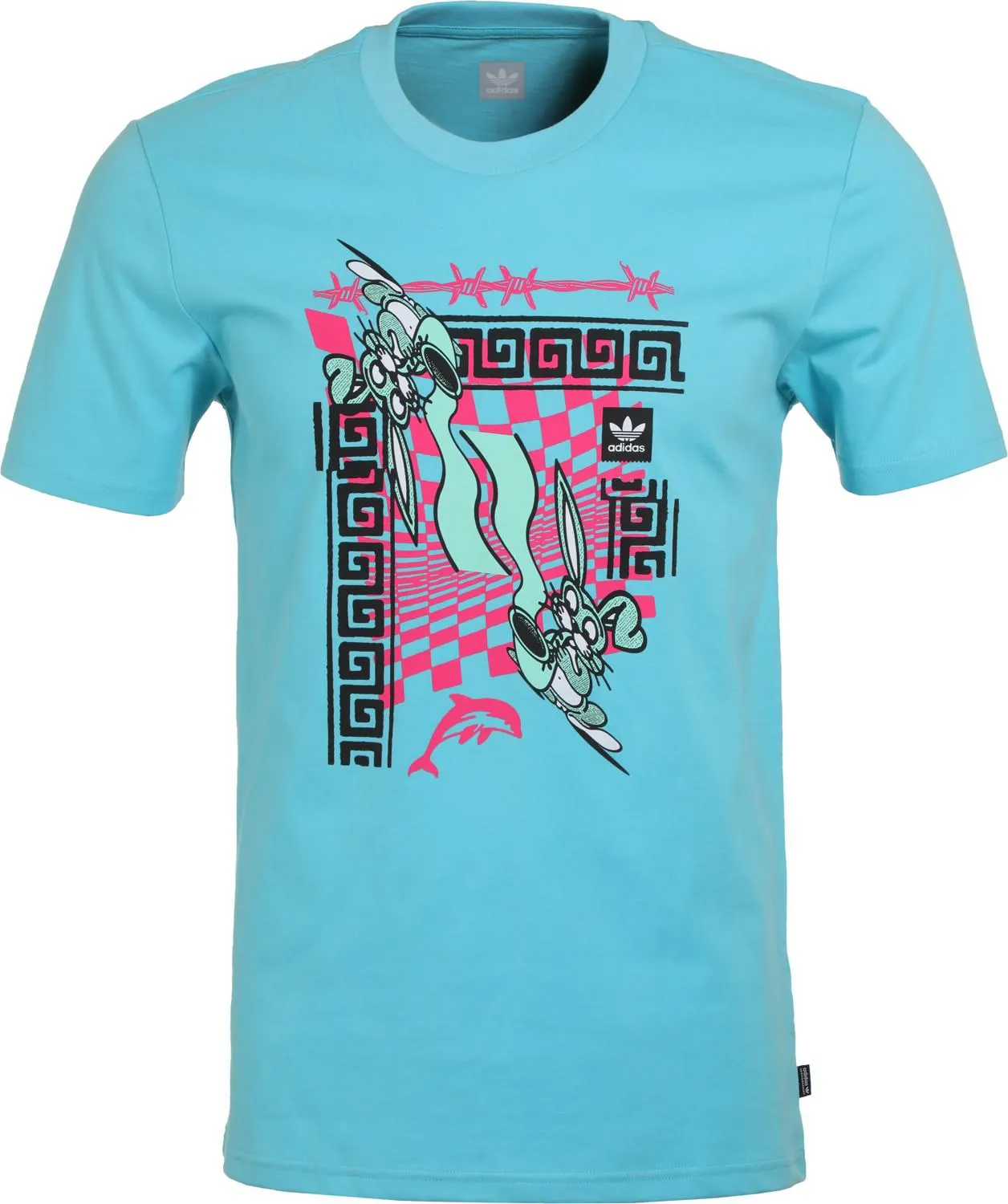 Mens Adidas Originals Maegley Tee Shirt In Light Aqua Pink Black
