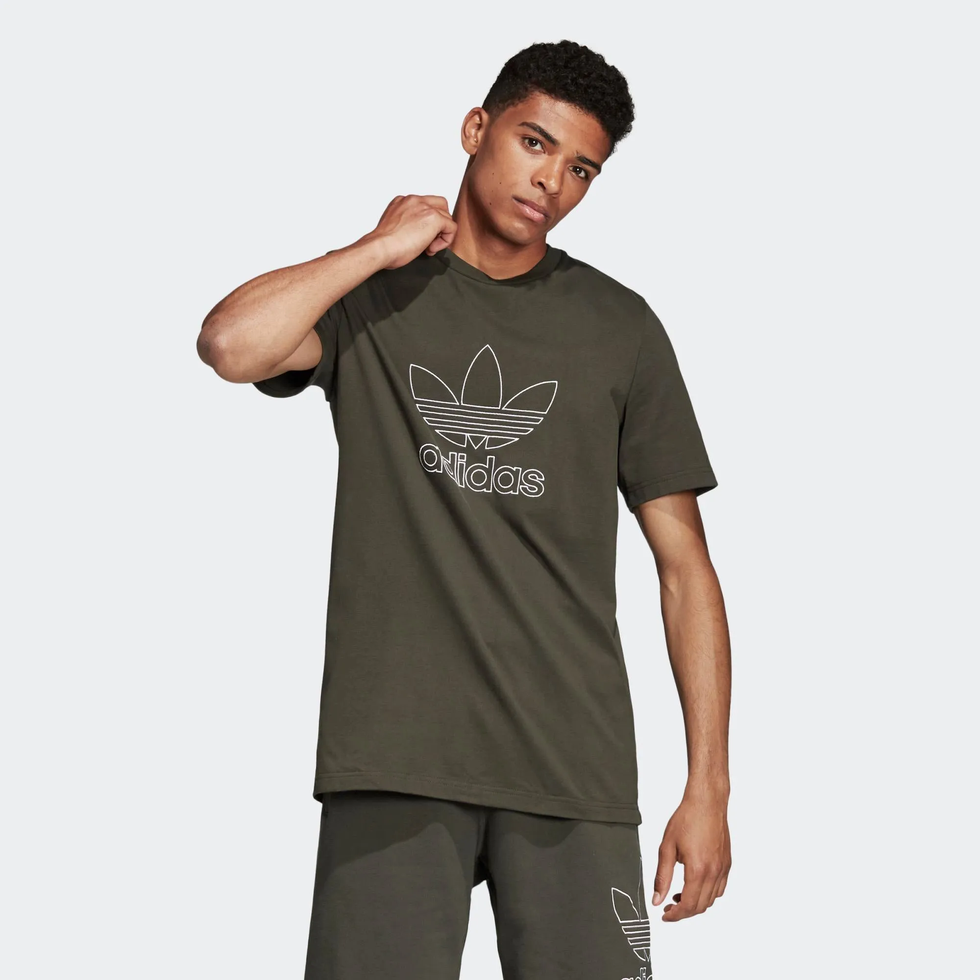 Mens Adidas Originals Outline Tee Shirt In Night Cargo Green