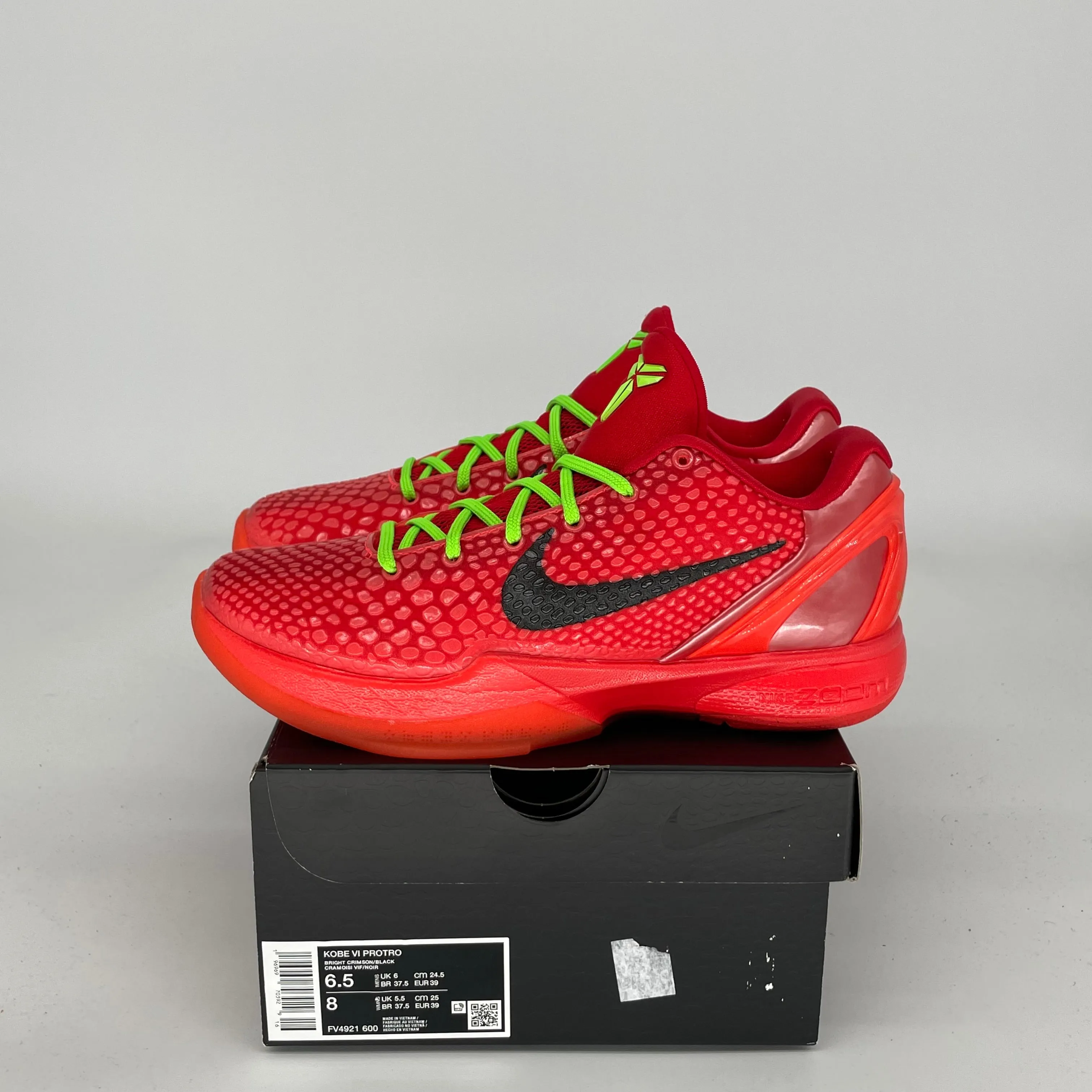 NIKE KOBE 6 PROTRO REVERSE GRINCH SIZE 6.5 FV4921-600