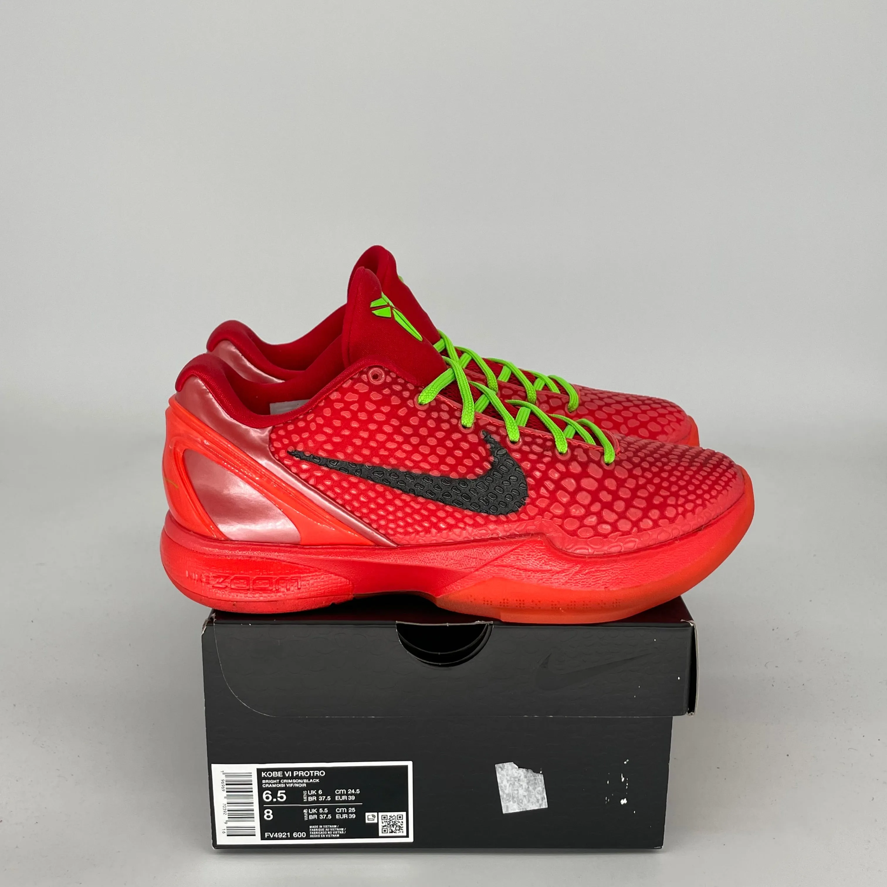 NIKE KOBE 6 PROTRO REVERSE GRINCH SIZE 6.5 FV4921-600