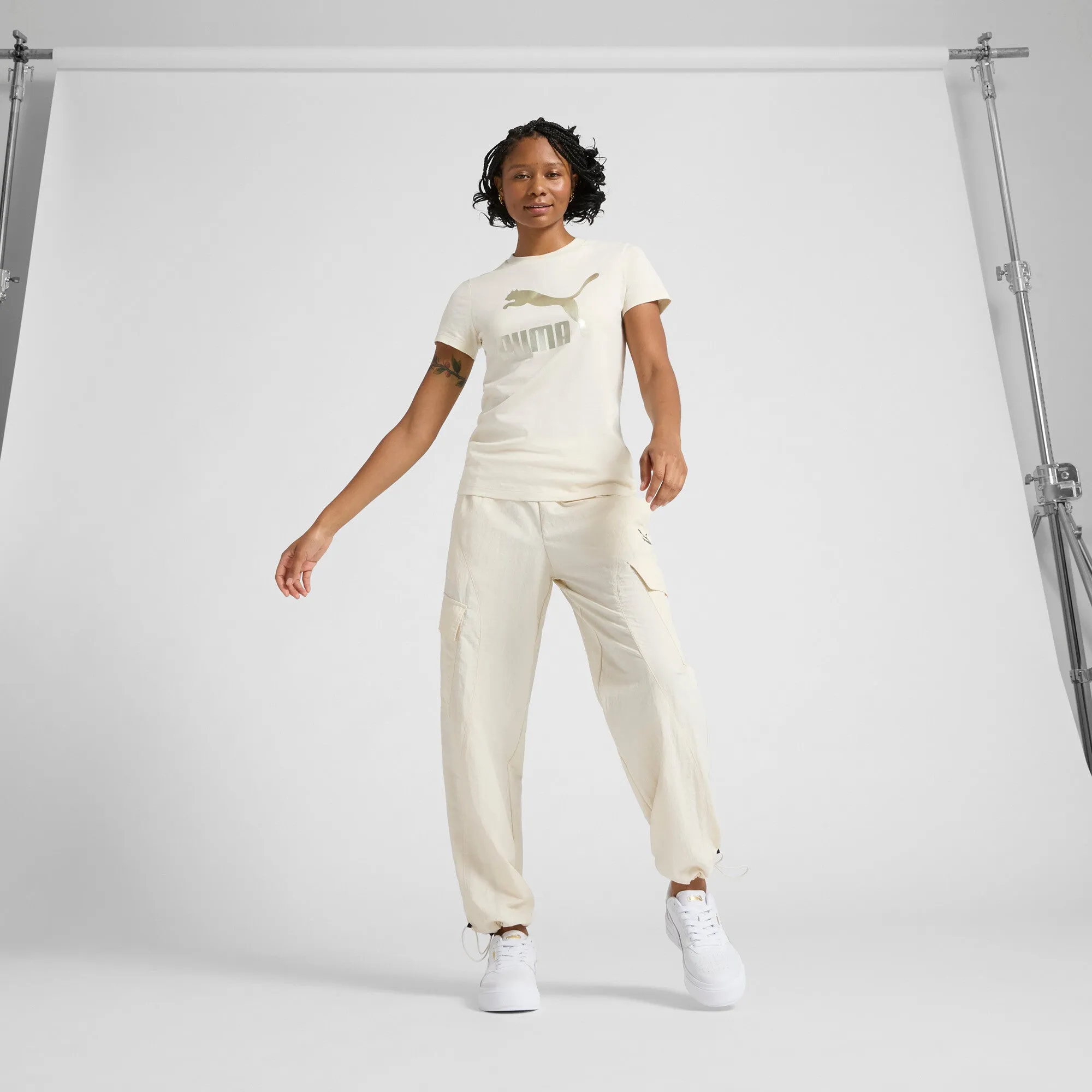 PUMA Women's CLASSICS Shiny Logo Tee