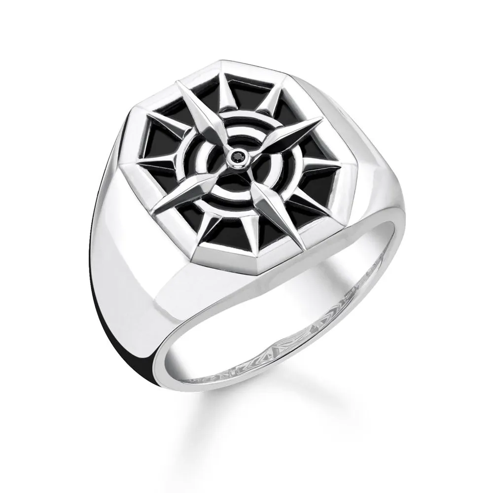 Thomas Sabo Sterling Silver Black Onyx Compass Signet Ring Sterling Silver	Jewelry